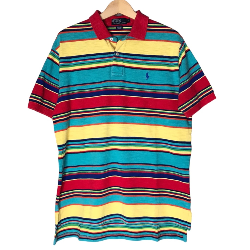 Polo Ralph Lauren Vintage Stripe Polo Shirt Multicolour Pique Cotton Men’s Large